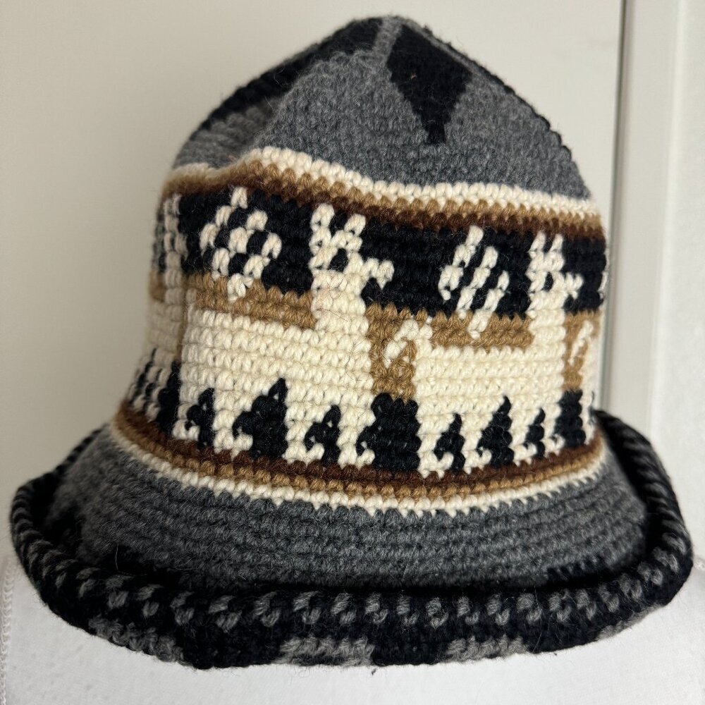 Peruvian Wool  Hat  Gray Black White Unisex